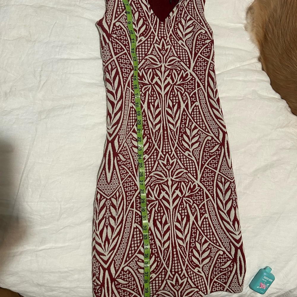 Chic Burgundy and White Patterned Midi Dress